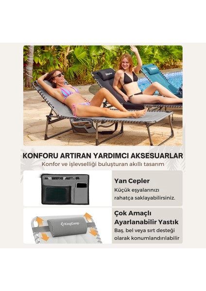 Kingcamp Magnolia B20 Premium 7 Kademeli Katlanır Dolgulu Şezlong Grey