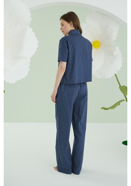 Lacivert Kurdele Önden Düğmeli Pijama Takım fiyatları