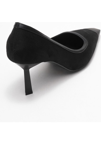 Rona Siyah Süet Mat Burunlu Kadın Topuklu Ayakkabı indirimleri