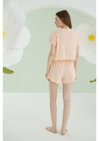 Somon Önden Düğmeli Crop Şort Takım fiyatları