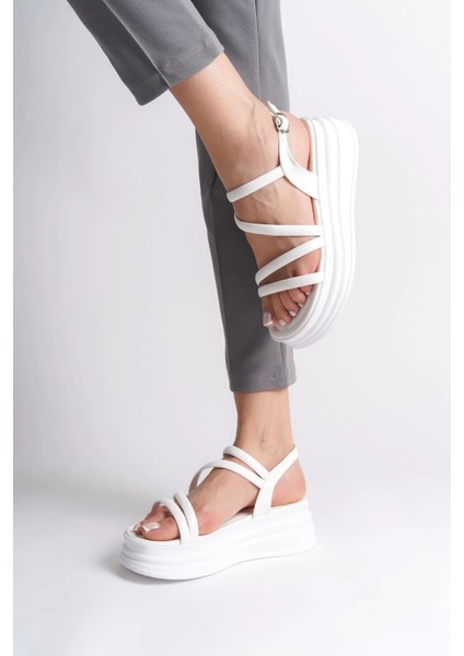 Natalıe Ince Tokalı Şerit Detaylı Ortopedik Taban Kadın Sandalet Bt - Beyaz modelleri