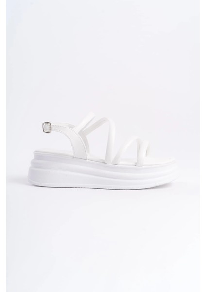 Natalıe Ince Tokalı Şerit Detaylı Ortopedik Taban Kadın Sandalet Bt - Beyaz