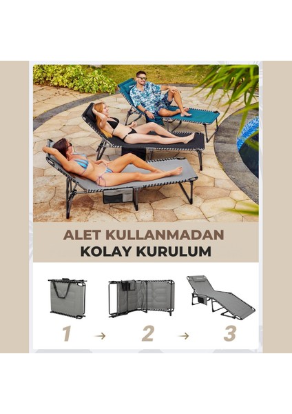 Kingcamp Magnolia B20 Premium 7 Kademeli Katlanır Dolgulu Şezlong Grey