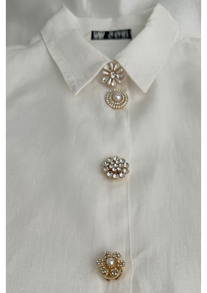 Çiçek Formunda Taş Detaylı Gömlek ve Kol Düğmesi Broş (2cm) fırsatları