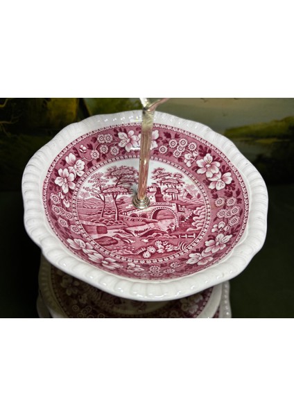 Spode Porselen Sunumluk 35 cm Boyunda Büyük Tabak 27 cm Çapında