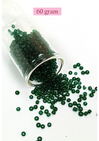 Dökme Cam Kum Boncuk (8/0) 3 mm - 60 Gram - Şeffaf Koyu Yeşil - BNC196