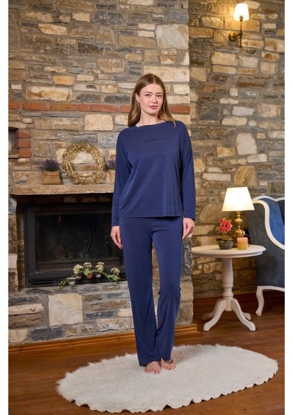 Kadın Indigo Uzun Kollu Pijama Takımı 26232