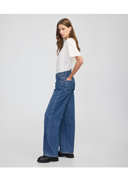Asimetrik Bel Baggy Jean Pantolon IW6250018050629 fiyatları