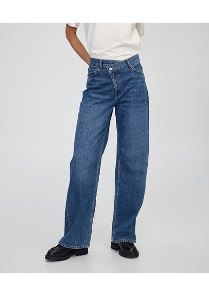 Asimetrik Bel Baggy Jean Pantolon IW6250018050629 modelleri