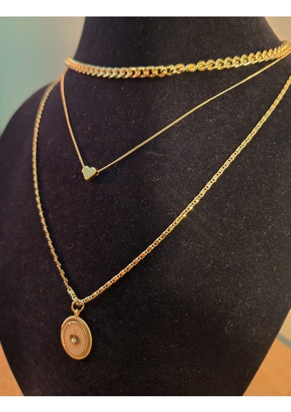 3’lü Set Altın Renk Kalp ve Güneş Motifli Kadın Kolye fiyatları