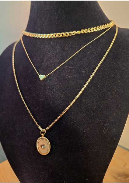 3’lü Set Altın Renk Kalp ve Güneş Motifli Kadın Kolye modelleri