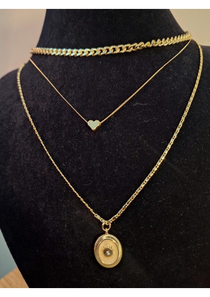 3’lü Set Altın Renk Kalp ve Güneş Motifli Kadın Kolye indirimleri