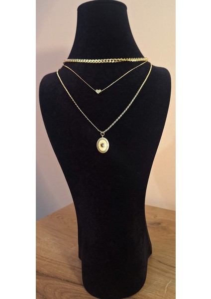 3’lü Set Altın Renk Kalp ve Güneş Motifli Kadın Kolye