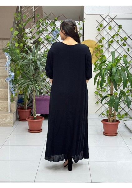 VL8870 Omuz Pencereli Şerit Desenli Dantelli Vual Elbise Siyah fırsatları