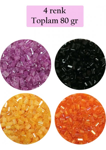 Kesme Cam Boncuk 2mm - 4 Renk - Toplam 80 Gram - BNC437