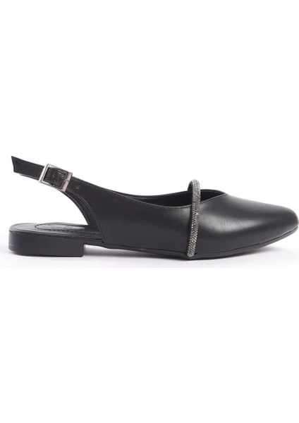 Allıson Tokalı Ortopedik Rahat Taban Taş Detaylı Kadın Babet Ayakkabı St - Siyah