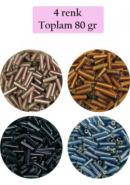 Uzun Boru Kesme Boncuk Çap 2mm Uzunluk 10 mm - 4 Renk - Toplam 80 Gram - BNC426