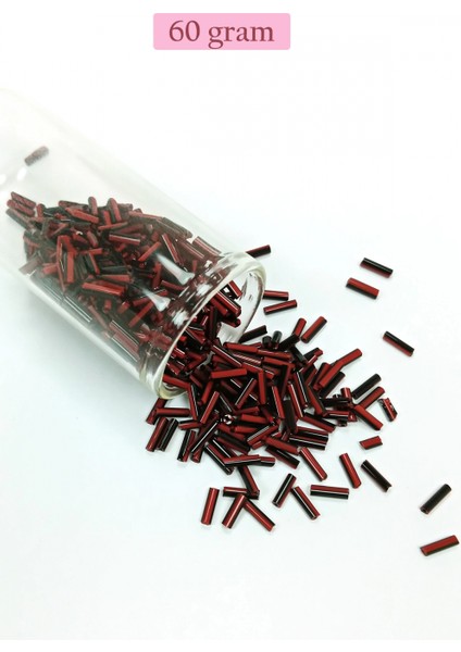 Uzun Boru Kesme Boncuk Çap 2mm Uzunluk 10 mm - 60 Gram - Kırmızı Siyah - BNC291