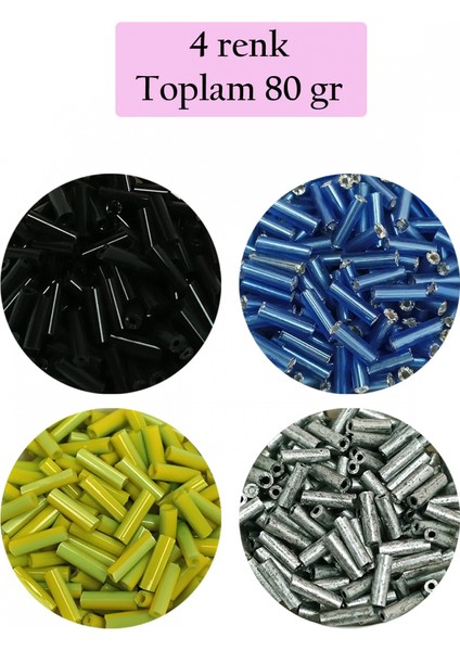 Uzun Boru Kesme Boncuk Çap 2mm Uzunluk 10 mm - 4 Renk - Toplam 80 Gram - BNC430
