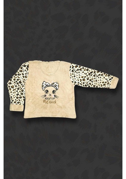 Kız Çocuk Leopar Desenli Göz Bantlı Peluş Polar Pijama Takımı fırsatları