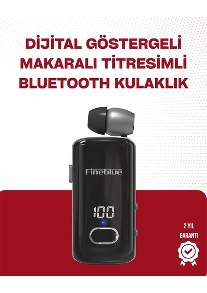 Fineblue F580 Bluetooth Kulaklık – Klipsli, Dijital Göstergeli, Su Geçirmez, 12 Saat Pil Ömürlü