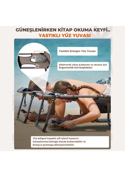 Kingcamp Magnolia B10 Plus Hands-Free Premium 7 Kademeli Katlanır Şezlong Beige fırsatları