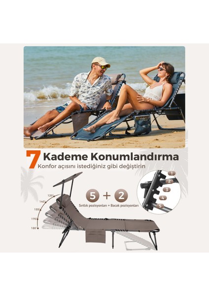 Kingcamp Magnolia B10 Plus Hands-Free Premium 7 Kademeli Katlanır Şezlong Beige