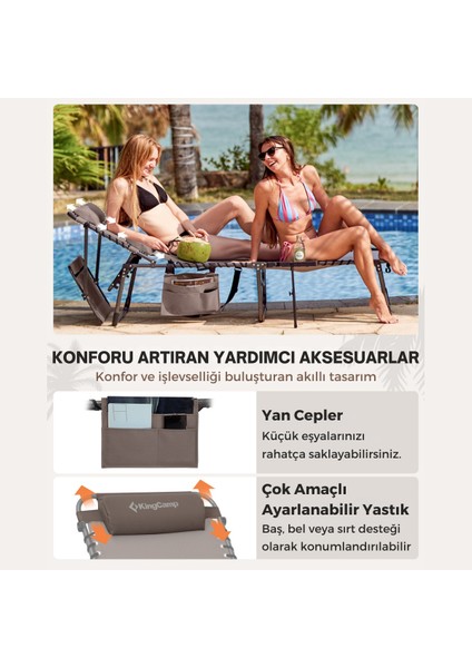 Kingcamp Magnolia B10 Plus Hands-Free Premium 7 Kademeli Katlanır Şezlong Beige