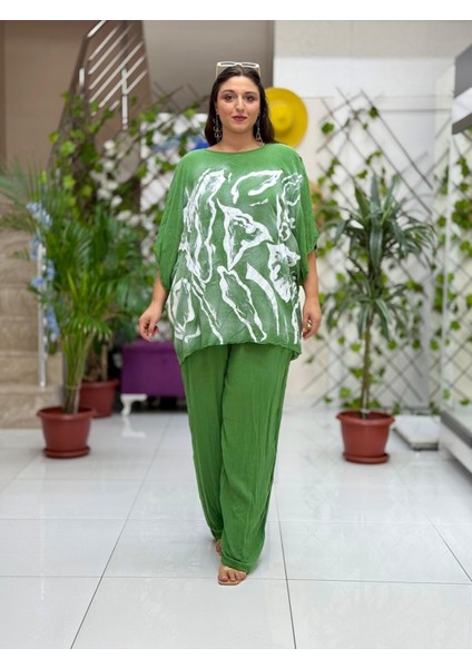 VL3009 Yarasa Kol Baskılı Vual Bluz Haki fiyatları