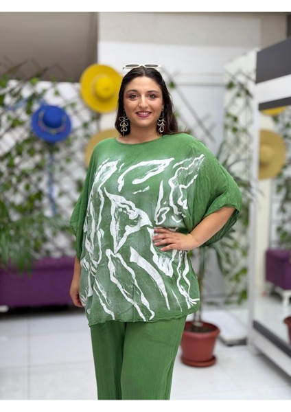 VL3009 Yarasa Kol Baskılı Vual Bluz Haki fırsatları