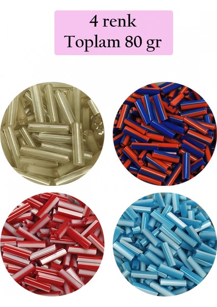 Uzun Boru Kesme Boncuk Çap 2mm Uzunluk 10 mm - 4 Renk - Toplam 80 Gram - BNC429