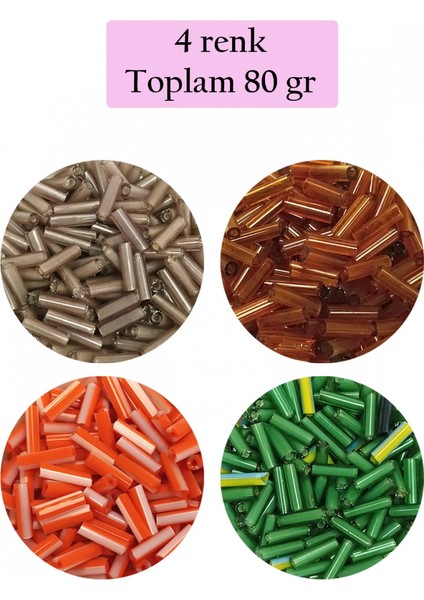 Uzun Boru Kesme Boncuk Çap 2mm Uzunluk 10 mm - 4 Renk - Toplam 80 Gram - BNC433