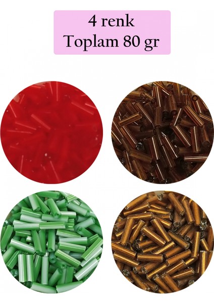 Uzun Boru Kesme Boncuk Çap 2mm Uzunluk 10 mm - 4 Renk - Toplam 80 Gram - BNC431