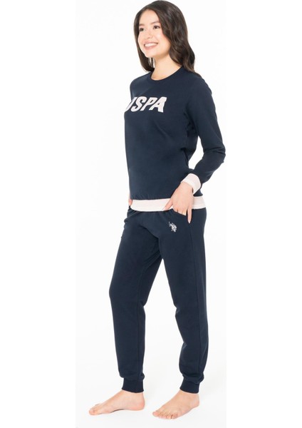 Kadın 2 Iplik Kışlık Uspa Yazılı Ev Giyim Pijama Takım, Dar Paça, Cepli