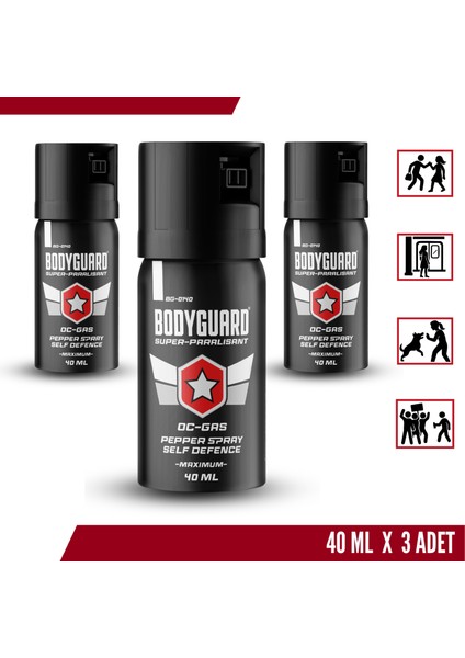 Biber Gazı Sprey 40ML Bodyguard (Göz Yaşartıcı Sprey) 3 Adet