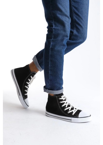 JY0423 Axe Bağcıklı Keten Kumaş Erkek Günlük Sneaker Ayakkabı Kbt - Siyah