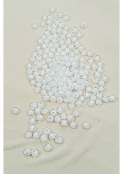 Yuvarlak Boncuk Içten Boncuklu Bileklik Çanta Boncuğu 8 mm 50 gr Beyaz - BNC470