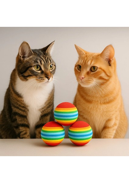 3’lü Gökkuşağı Sünger Kedi Köpek Oyun Topu | 4,2 cm Çiğneme ve Interaktif Oyuncak modelleri