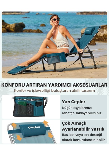 Kingcamp Magnolia B20 Premium 7 Kademeli Katlanır Dolgulu Şezlong Blue