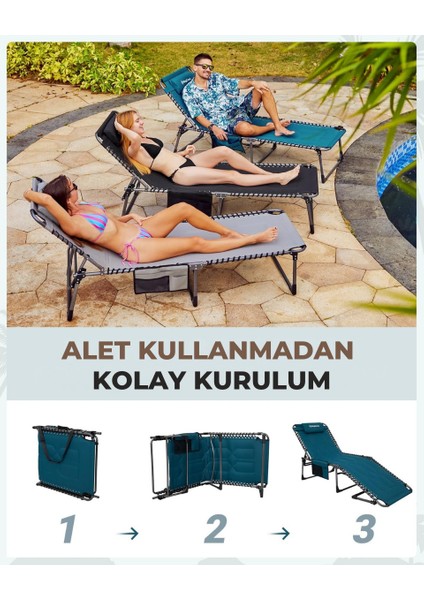 Kingcamp Magnolia B20 Premium 7 Kademeli Katlanır Dolgulu Şezlong Blue