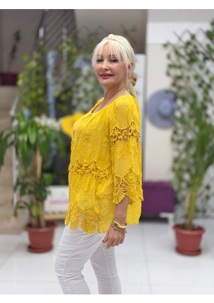 NC20428 Italyan Klasik Ipek Bluz Hardal fiyatları