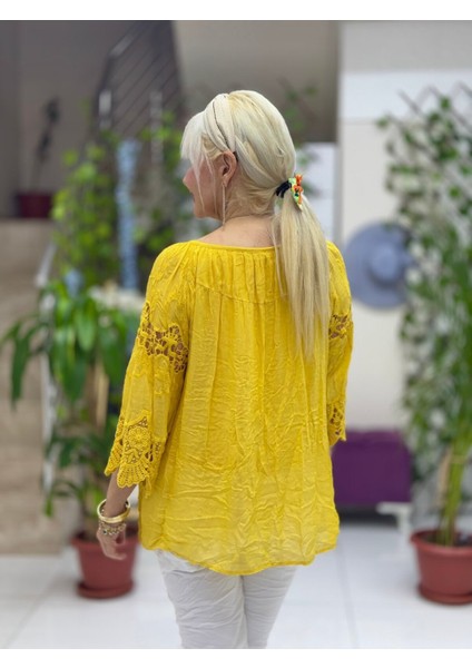 NC20428 Italyan Klasik Ipek Bluz Hardal modelleri