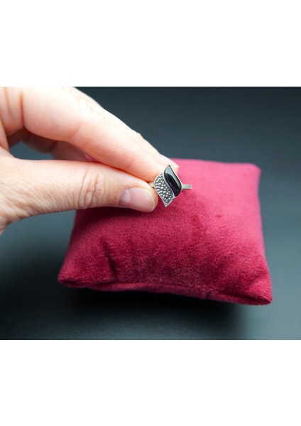 925 Ayar Kadın Gümüş Oltu Taşı Çiçek Yüzük SY00027 fiyatları