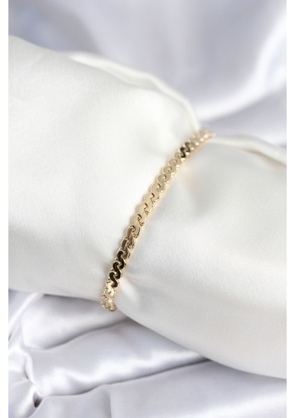 Pirinç Gold Renk Yassı Zincir Model Kadın Bileklik TG27BB7960