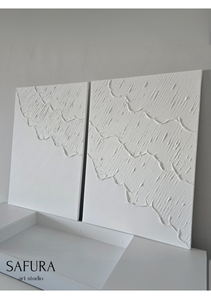 Dokulu Tablo – El Yapımı 3 Boyutlu Alçı Minimalist Dekor, Modern Iskandinav Duvar Sanatı (Dalga No:1 Beyaz) fiyatları