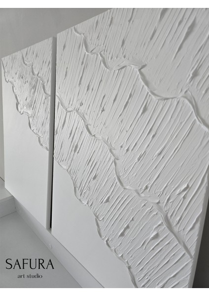 Dokulu Tablo – El Yapımı 3 Boyutlu Alçı Minimalist Dekor, Modern Iskandinav Duvar Sanatı (Dalga No:1 Beyaz) modelleri
