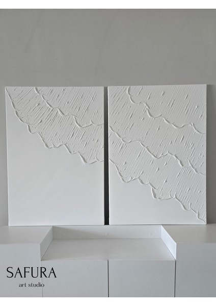 Dokulu Tablo – El Yapımı 3 Boyutlu Alçı Minimalist Dekor, Modern Iskandinav Duvar Sanatı (Dalga No:1 Beyaz) fırsatları