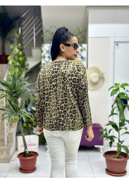 P24503 Italyan Simli Leopar Bluz Vizon modelleri