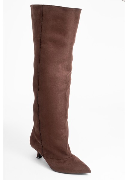 Zach Kahverengi Süet Diz Üstü Kadın Kısa Topuklu Çizme modelleri
