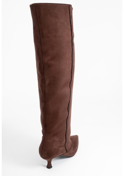Zach Kahverengi Süet Diz Üstü Kadın Kısa Topuklu Çizme indirimleri